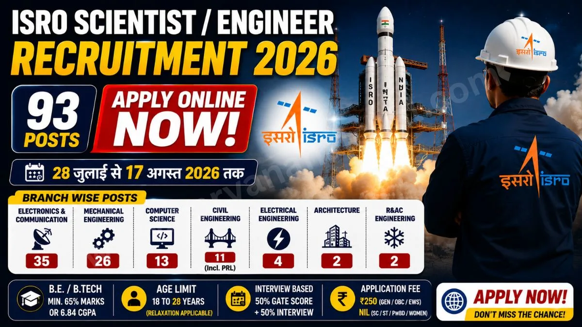 Mega Space Career Opportunity ISRO Scientist/Engineer Recruitment 2026 Out